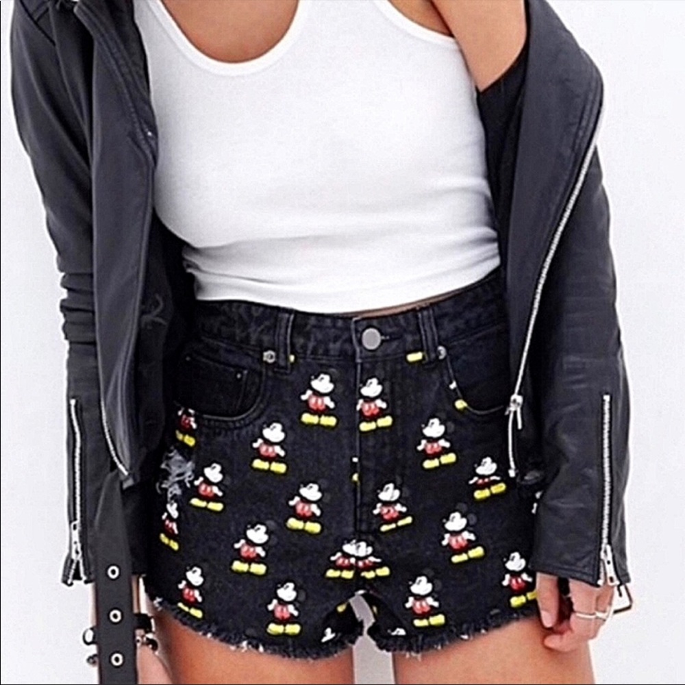 Disney × H&M Mickey Mouse Black High Waist Cut Off Jean Shorts